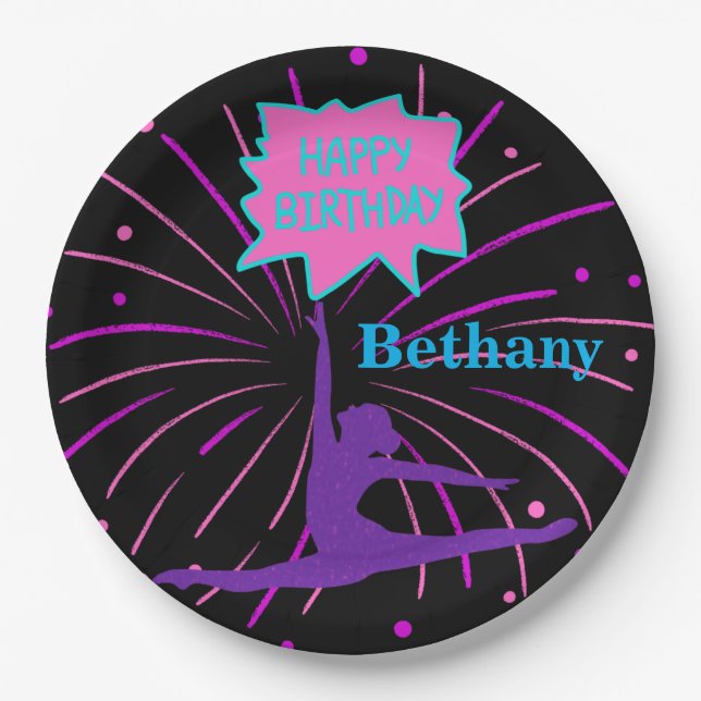 Happy Birthday Gymnastics Personalized  Paper Plate (Front)