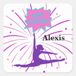 Happy Birthday Gymnastics Personalized  Square Sticker