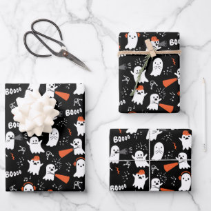 Happy Birthday Halloween Cute Ghost Pattern Wrapping Paper Sheet