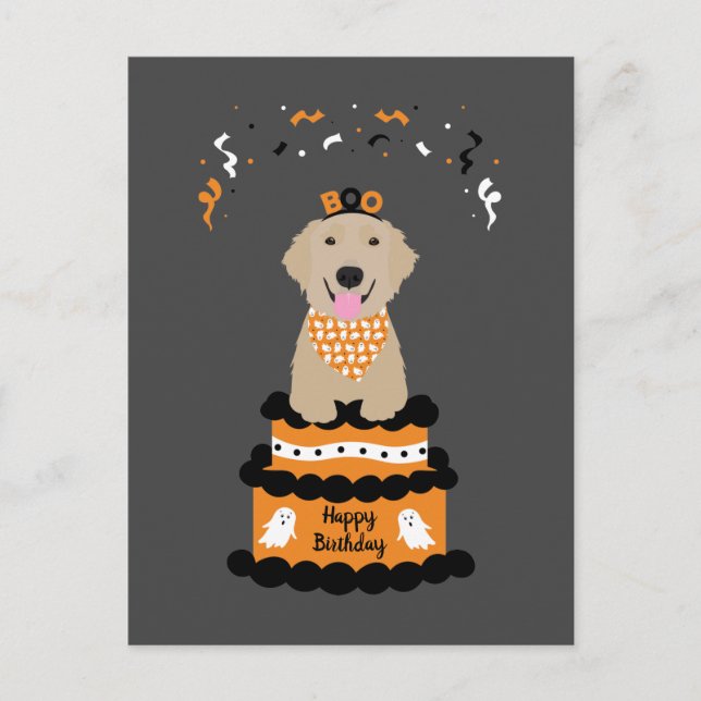 Happy Birthday Halloween Golden Retriever Postcard (Front)
