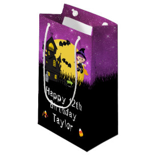 Happy Birthday Halloween Witch Purple Small Gift Bag
