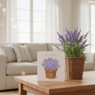 Happy Birthday Hand-Drawn Lavender Basket Holiday Card