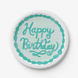 Happy Birthday Hand Lettered Icing  Paper Plate
