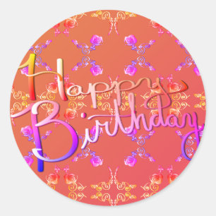 "Happy Birthday!"Hand-written Rose Hearts Classic Round Sticker