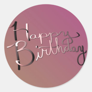 "Happy Birthday!" Hand-writtenGradient BrightPlum Classic Round Sticker