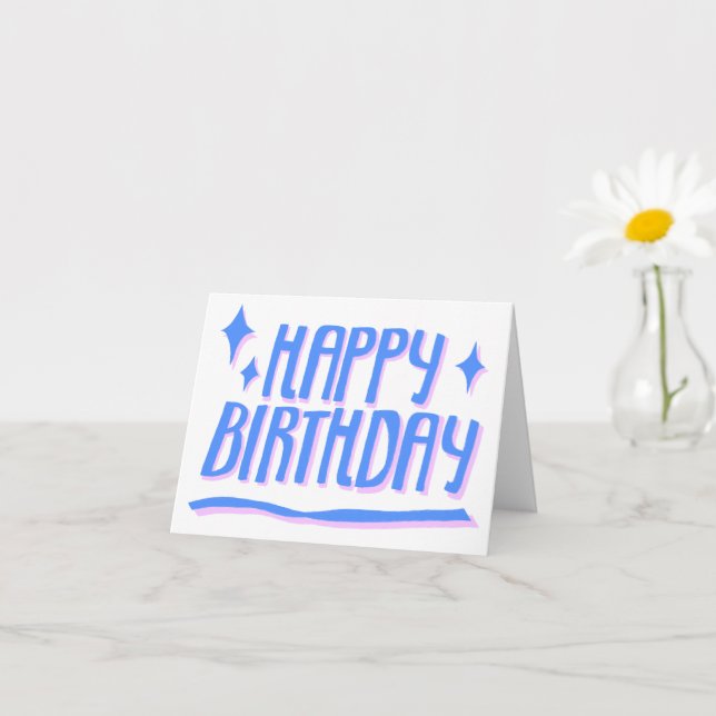 HAPPY BIRTHDAY Handlettered Blue Customized Card (Small Plant)