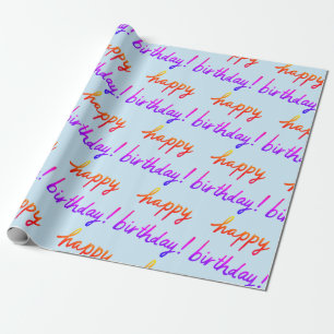 HAPPY BIRTHDAY Handlettering Pattern Colourful Blu Wrapping Paper