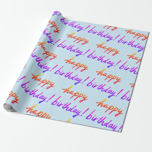 HAPPY BIRTHDAY Handlettering Pattern Colourful Blu Wrapping Paper (Unrolled)