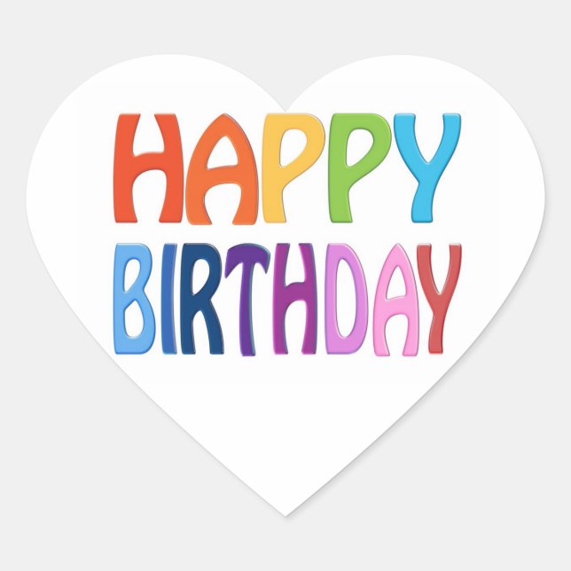 Happy Birthday - Happy Colourful Greeting Heart Sticker (Front)