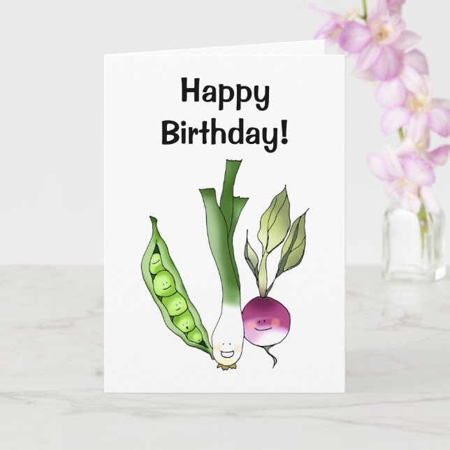 Happy birthday! (happy vegetables) card (Orchid)