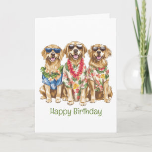 Happy Birthday Hawaiian Golden Retriever Dogs Card
