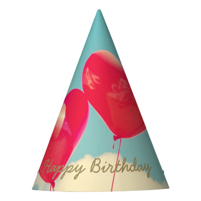 Happy Birthday Heart Balloons Party Hat (Front)