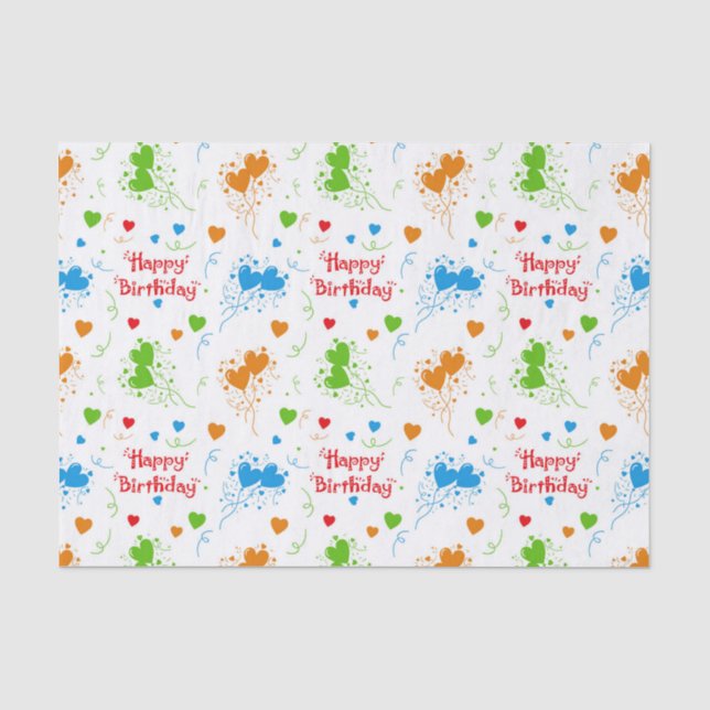 Happy Birthday Heart Balloons Tissue Paper (Front)