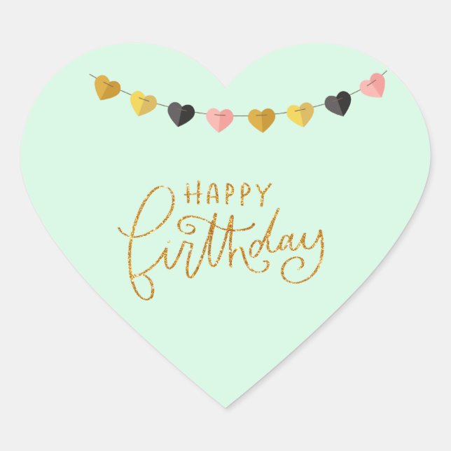Happy Birthday Heart Mint Colour for Her Heart Sticker (Front)