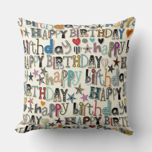 happy birthday hearts and stars throw pillow
