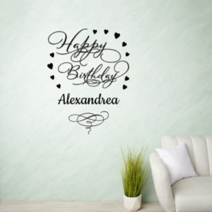 Happy Birthday Hearts Modern Elegant Personalize Wall Decal