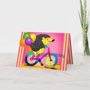 Happy Birthday Hedgehog Riding Bicycle Balloons   Thank You Card