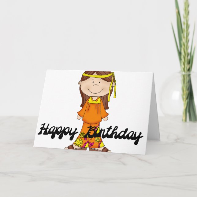 Happy Birthday Hippie Girl 1 Greeting Card (Front)