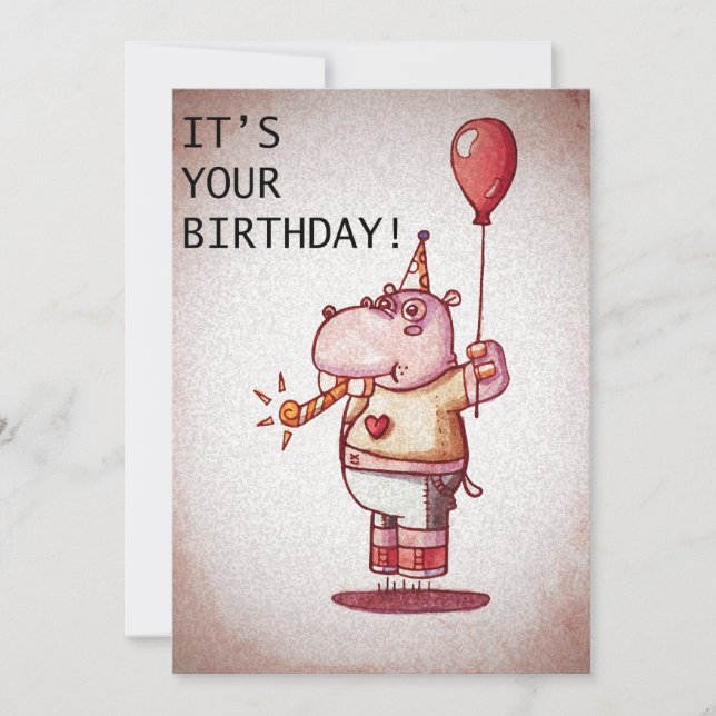 Happy Birthday Hippo Card (Front)