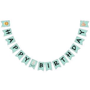 Happy Birthday Hippo Cute Party Animal Bunting Flags