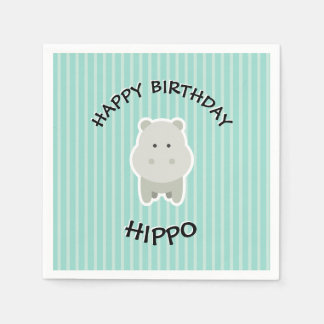 Happy Birthday Hippo Cute Party Animal Napkin