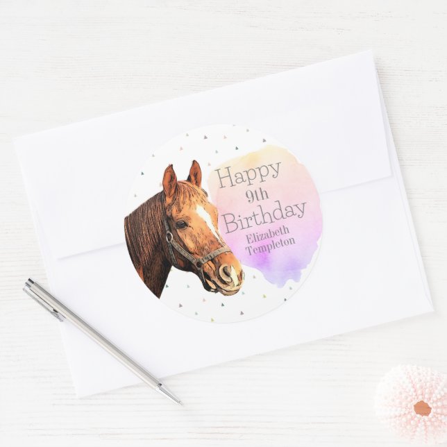 Happy Birthday Horse Back Riding Pretty Animal Kid Classic Round Sticker (Envelope)