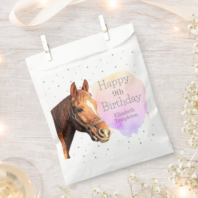 Happy Birthday Horse Back Riding Pretty Animal Kid Favour Bag (Clipped)