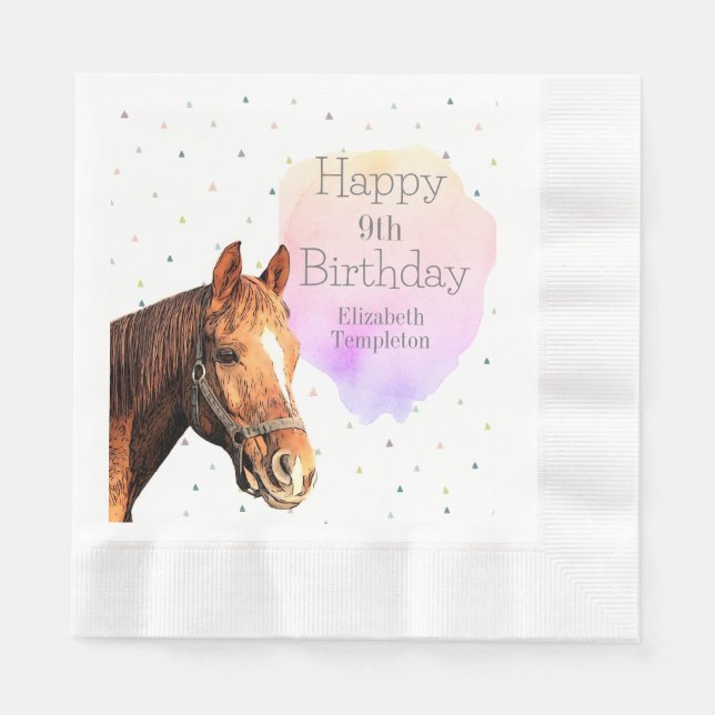 Happy Birthday Horse Back Riding Pretty Animal Kid Napkin (Front)