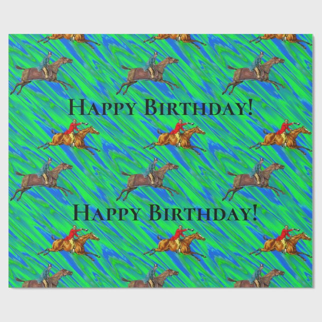 Happy Birthday Horse Fun Wrapping Paper (Flat)