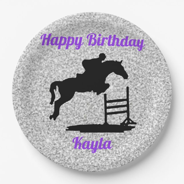 Happy Birthday Horse Hunter Jumper Equestrian Paper Plate (Front)