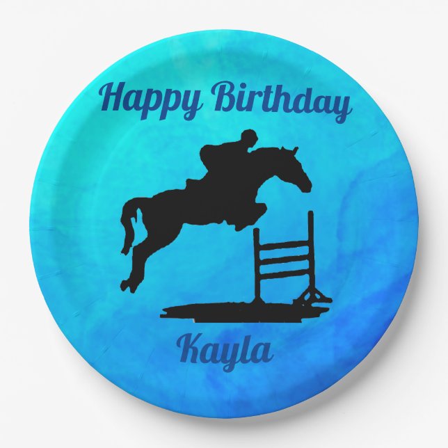 Happy Birthday Horse Hunter Jumper Equestrian Paper Plate (Front)