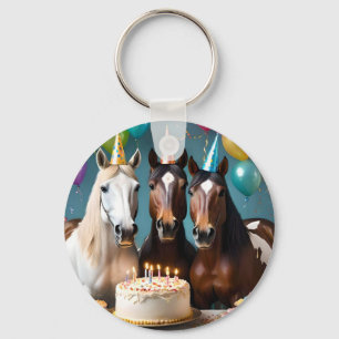 Happy Birthday Horses Wearing Party Hats, Keychain