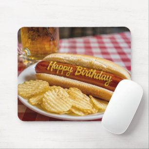 Happy Birthday Hot Dog and Beer Mouse Pad