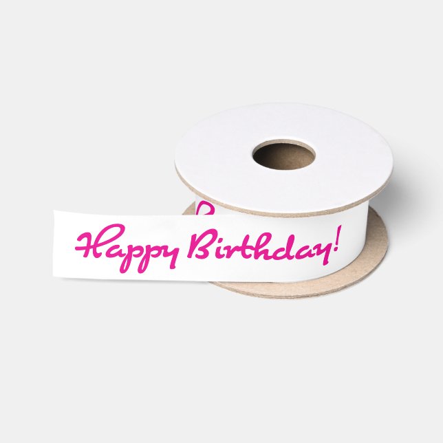 Happy Birthday! Hot Pink Casual Medium Script Satin Ribbon (Spool)