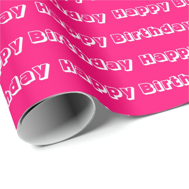 Happy Birthday hot pink fuchsia pattern modern Wrapping Paper (Roll Corner)