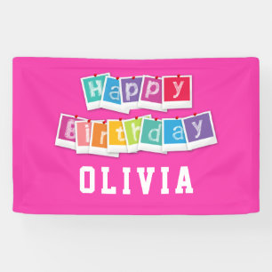 Happy Birthday Hot Pink Girl Banner