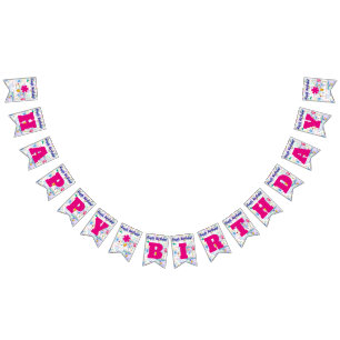 Happy Birthday Hot Pink/Personalize Bunting Flags