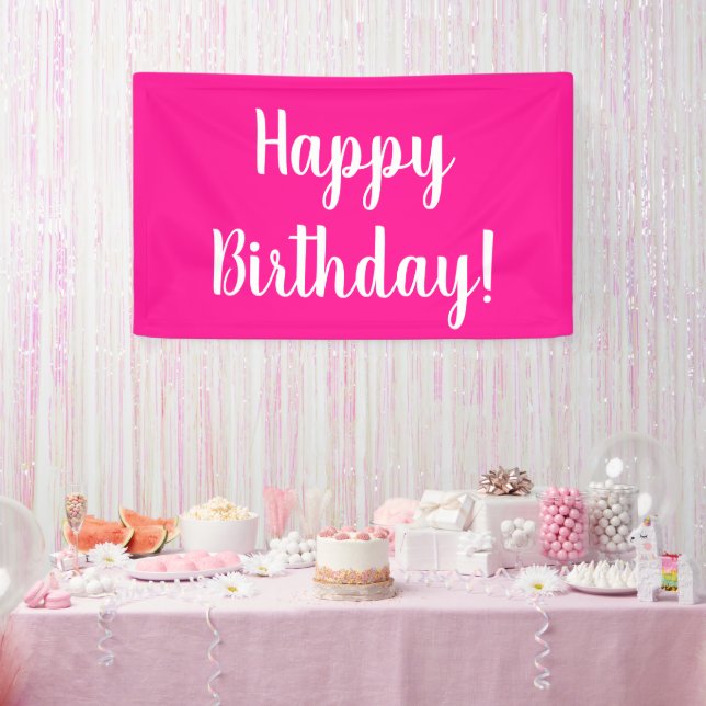Happy Birthday Hot Pink White Typography Banner (Party)