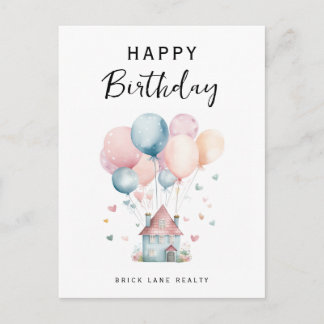 Happy Birthday House Balloons Realty Postcard