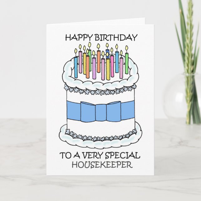 Happy Birthday Housekeeper Cake and Candles Card (Front)
