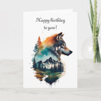 Happy birthday , howling wolf watercolor card