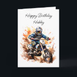 Happy Birthday Hubby | Motocross Bike Card<br><div class="desc">A motocross themed birthday card for a husband. You can edit the text. A watercolor ai illustration of a guy on a motocross bike.</div>