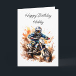 Happy Birthday Hubby | Motocross Bike Card<br><div class="desc">A motocross themed birthday card for a husband. You can edit the text. A watercolor ai illustration of a guy on a motocross bike.</div>