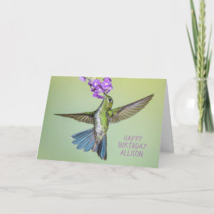 Happy Birthday Hummingbird Flying Name Card