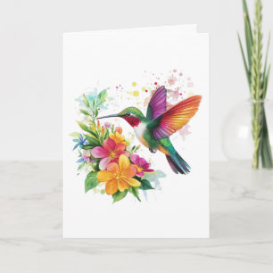 Happy Birthday Hummingbird Tropical Flowers Card