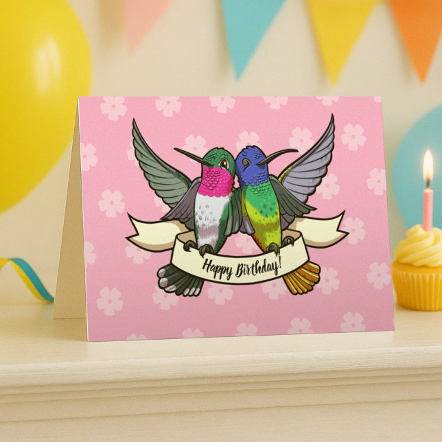 Happy Birthday! Hummingbirds With Ribbon Cartoon Card (Creator Uploaded)