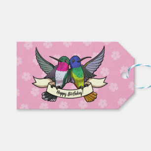Happy Birthday! Hummingbirds With Ribbon Cartoon Gift Tags