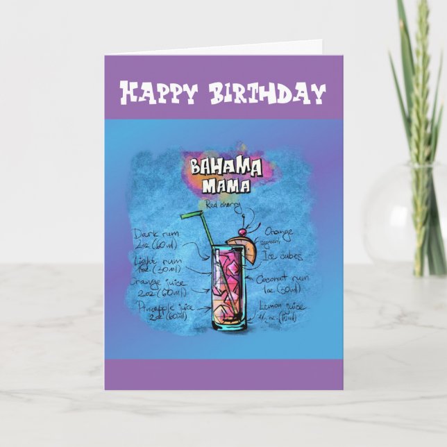 Happy Birthday Humour - Bahama Mama Recipe Card (Front)