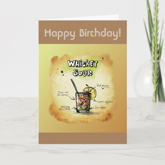 Happy Birthday Humour - Whiskey Sour Recipe Card (Front)