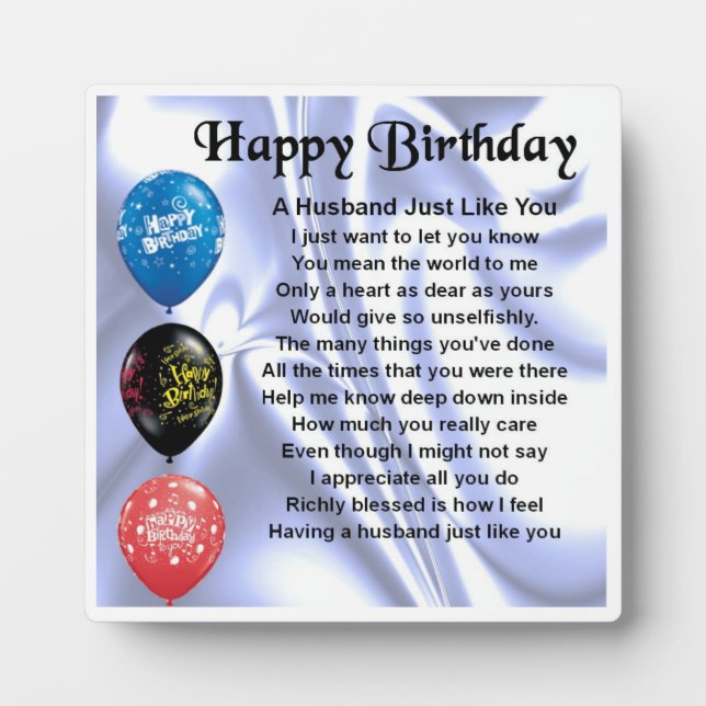 Happy  Birthday Husband Poem Plaque (Front)
